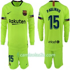 Camisolas de Futebol FC Barcelona Paulinho 15 Criança Equipamento Alternativa 2018/19 Manga Comprida